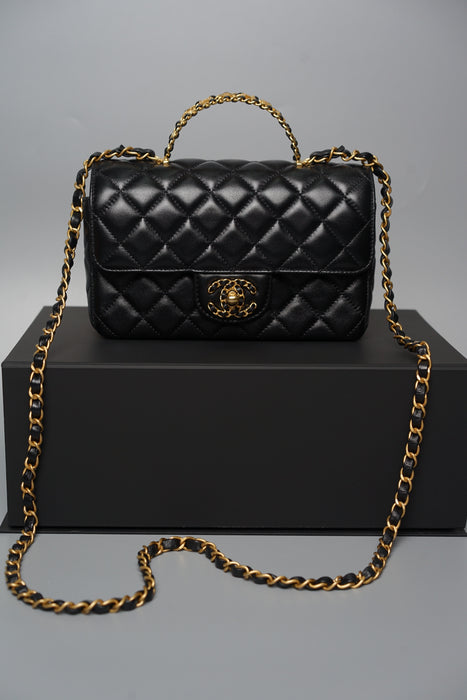 Chanel 24C Top Handle in Black Lambskin Ghw (Brand New)