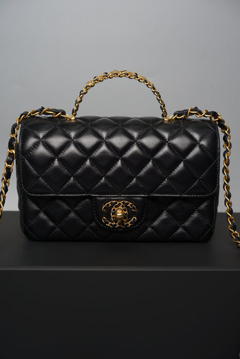 Chanel 24C Top Handle in Black Lambskin Ghw (Brand New)