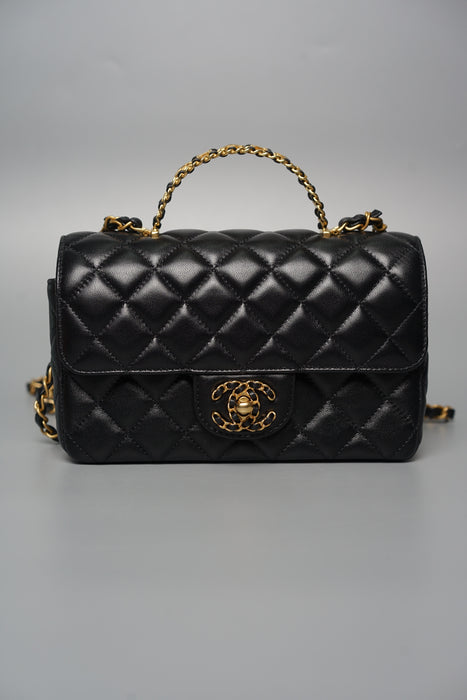 Chanel 24C Top Handle in Black Lambskin Ghw (Brand New)