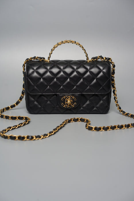 Chanel 24C Top Handle in Black Lambskin Ghw (Brand New)