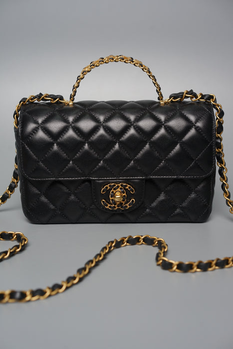 Chanel 24C Top Handle in Black Lambskin Ghw (Brand New)