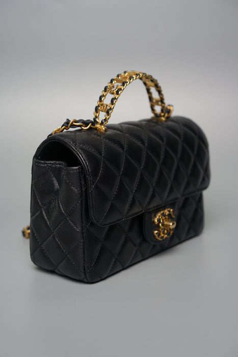 Chanel 24C Top Handle in Black Lambskin Ghw (Brand New)