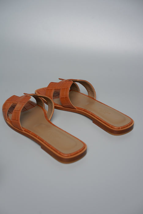 Hermes Oran Sandals in Matte Gold Alligator Size 36.5 (Brand New)