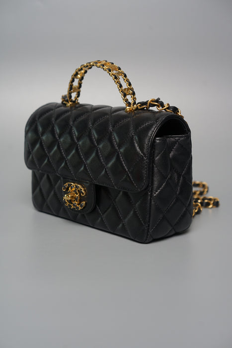 Chanel 24C Top Handle in Black Lambskin Ghw (Brand New)