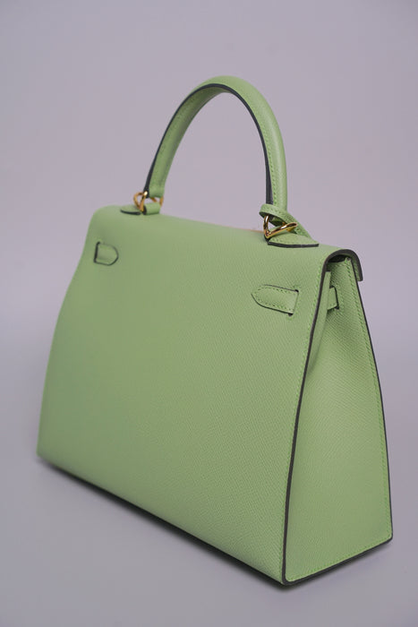 Hermes Kelly 25 in Vert Criquet Epsom Ghw