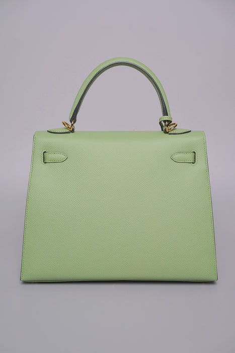Hermes Kelly 25 in Vert Criquet Epsom Ghw