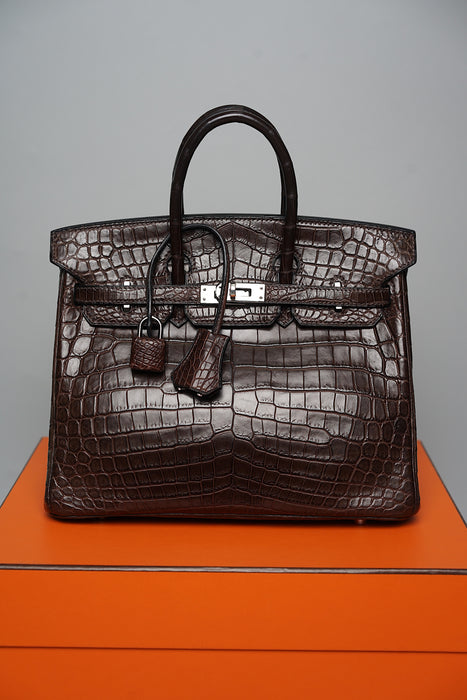 Hermes Birkin 25 in Ebene Matte Croc Phw