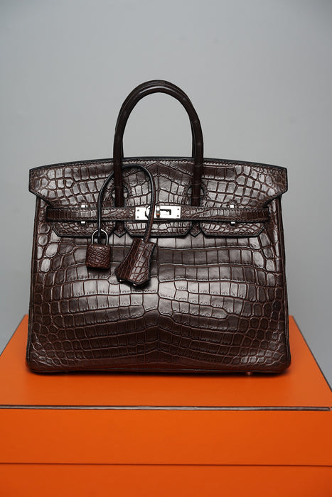 Hermes Birkin 25 in Ebene Matte Croc Phw