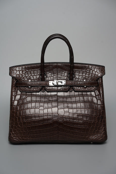 Hermes Birkin 25 in Ebene Matte Croc Phw