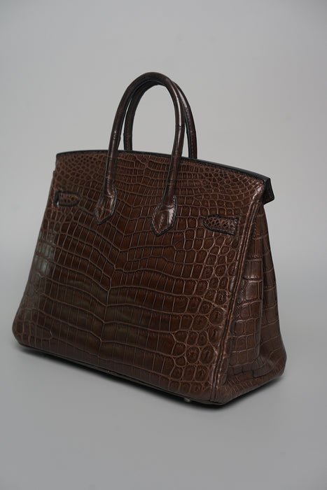 Hermes Birkin 25 in Ebene Matte Croc Phw