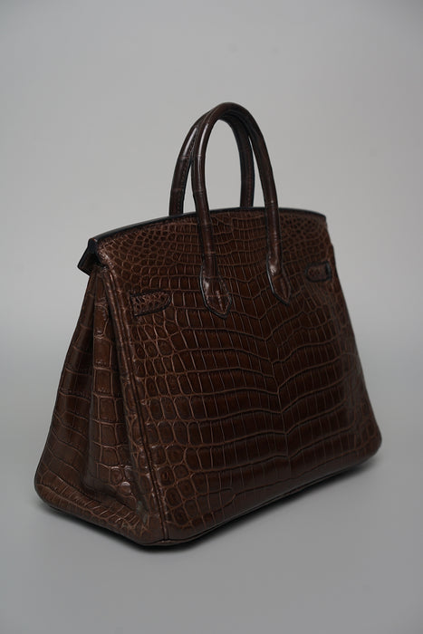 Hermes Birkin 25 in Ebene Matte Croc Phw