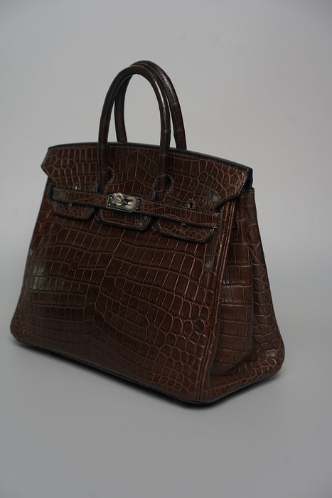 Hermes Birkin 25 in Ebene Matte Croc Phw