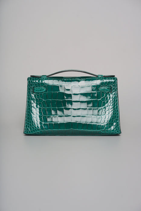 Hermes Kelly Pochette in Vert Emerald Shiny Alligator Ghw