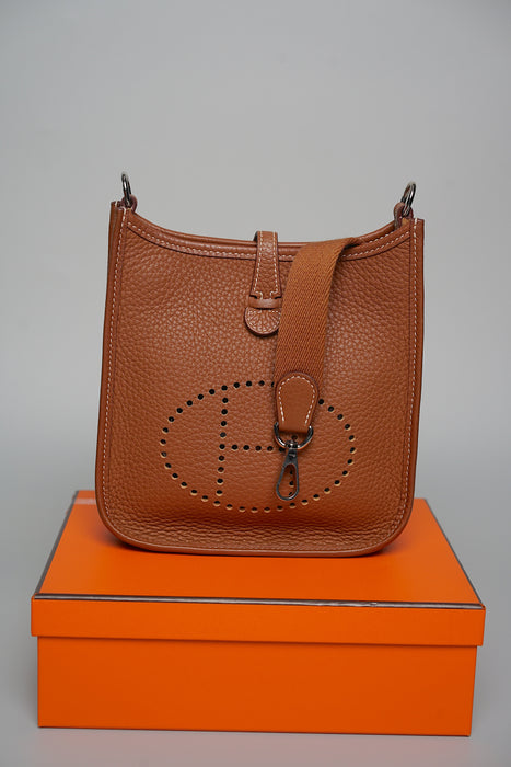 Hermes Mini Evelyne in Gold Phw