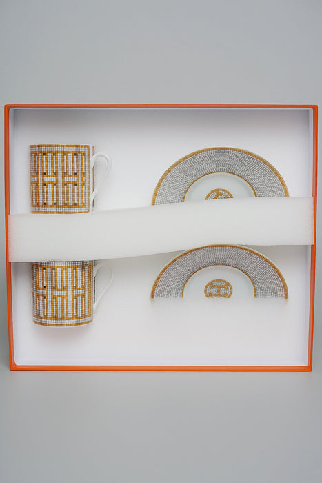 Hermes Mosaique Au 24 gold coffee cup and Saucer Set of 2 (Brand New)