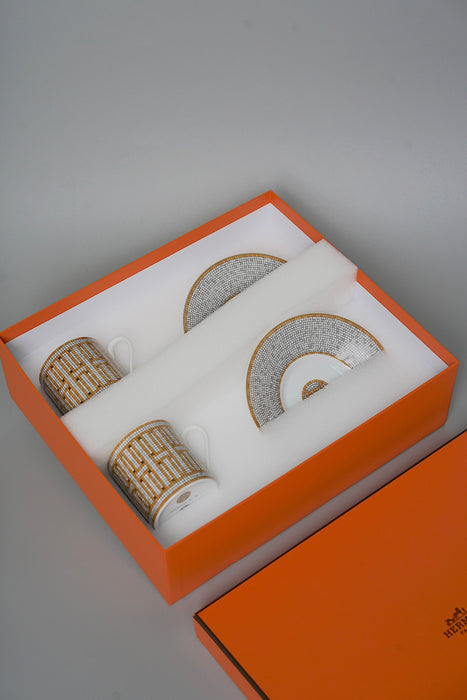 Hermes Mosaique Au 24 gold coffee cup and Saucer Set of 2 (Brand New)