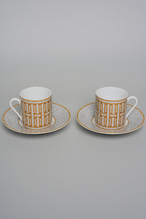 Hermes Mosaique Au 24 gold coffee cup and Saucer Set of 2 (Brand New)