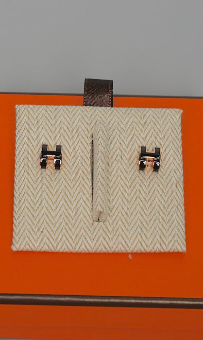 Hermes Mini Pop H Earrings in Black Rghw (Brand New)