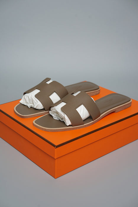 Hermes Oran Sandals in Etoupe Size 37.5 (Brand New)