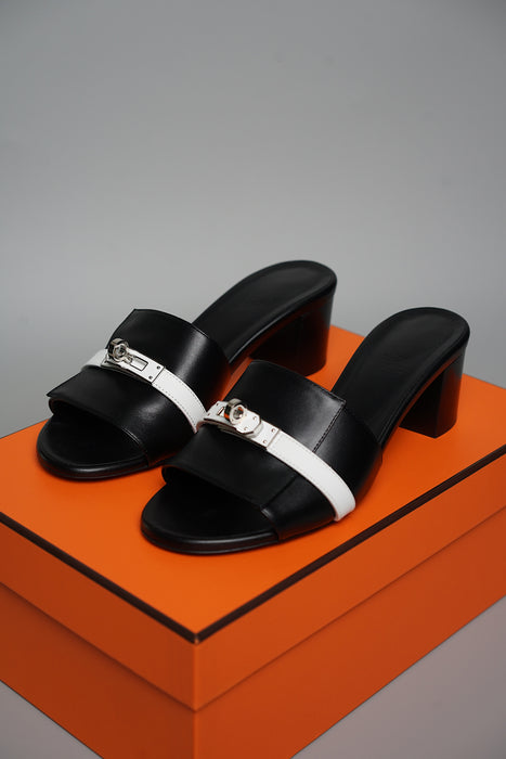 Hermes Giulia Sandal in Noir/Blanc Size 36.5 (Brand New)