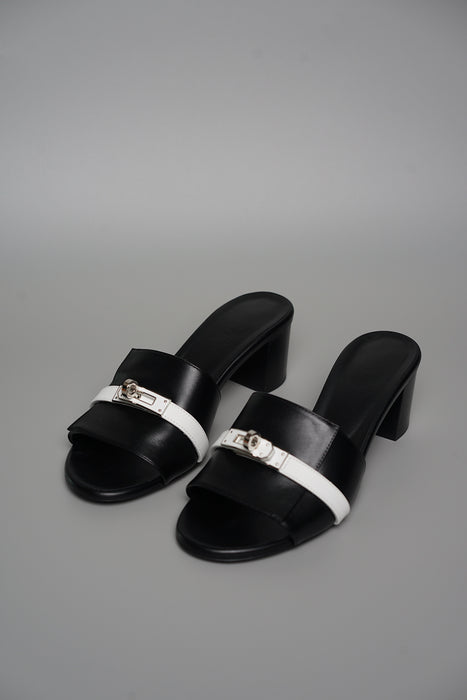 Hermes Giulia Sandal in Noir/Blanc Size 36.5 (Brand New)