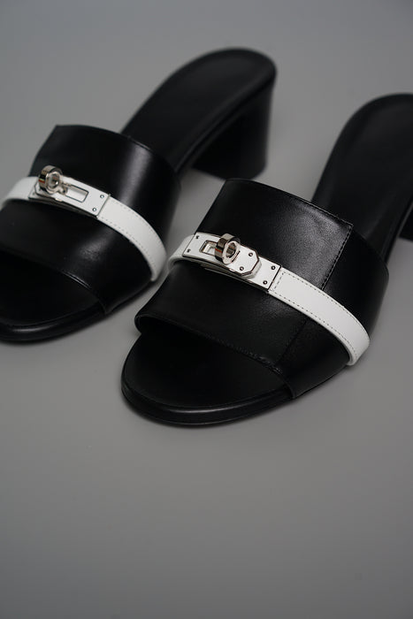 Hermes Giulia Sandal in Noir/Blanc Size 36.5 (Brand New)