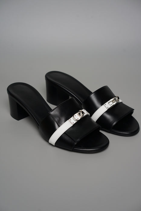 Hermes Giulia Sandal in Noir/Blanc Size 36.5 (Brand New)
