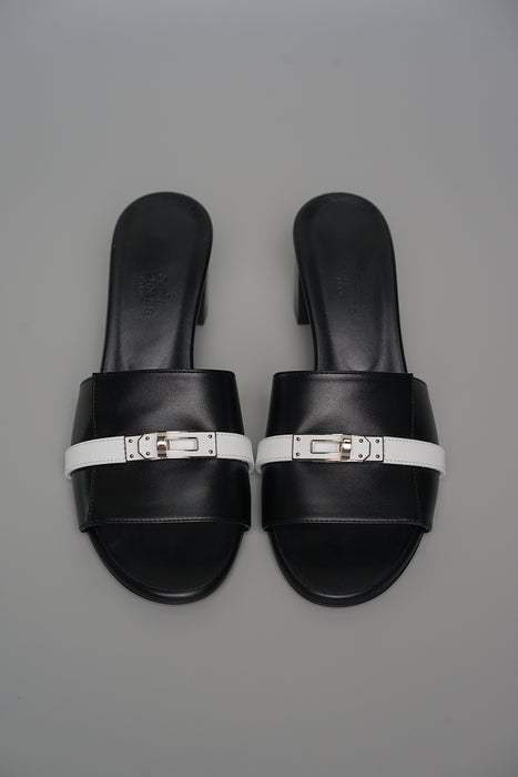 Hermes Giulia Sandal in Noir/Blanc Size 36.5 (Brand New)