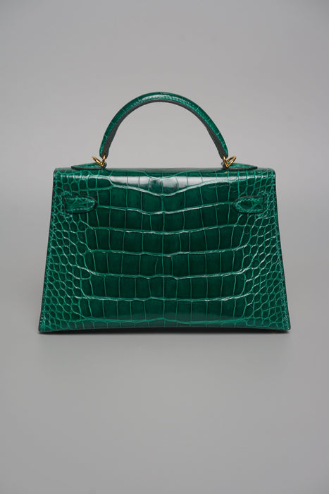 Hermes Kelly 20 in Vert Emerald Shiny Alligator Ghw