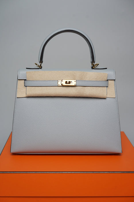 Hermes Kelly 25 in Blue Glacier Ghw (Brand New)