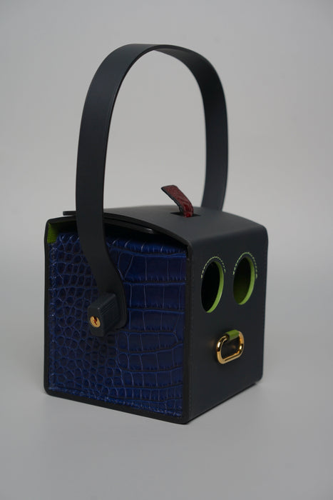 Hermes Robot Cube Minaudière in Bordeaux/Blue Sapphire Alligator Ghw (Brand New)