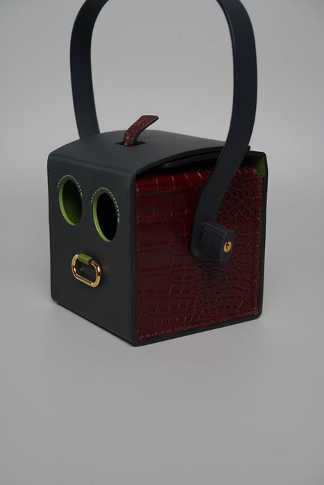 Hermes Robot Cube Minaudière in Bordeaux/Blue Sapphire Alligator Ghw (Brand New)