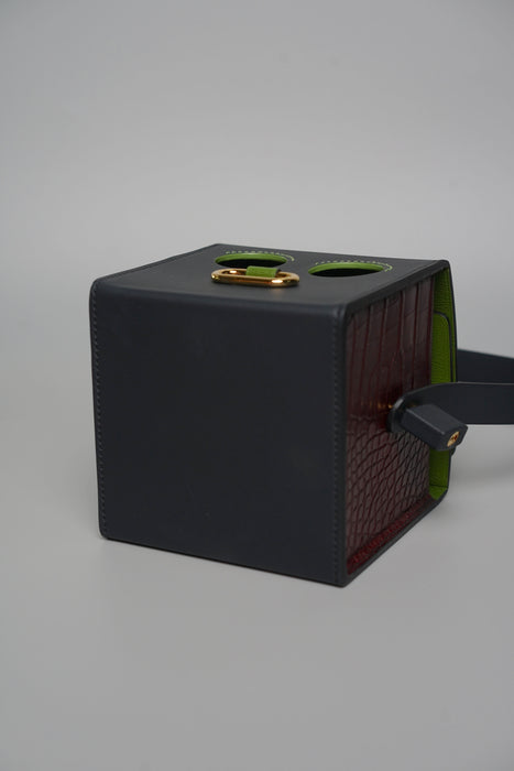 Hermes Robot Cube Minaudière in Bordeaux/Blue Sapphire Alligator Ghw (Brand New)