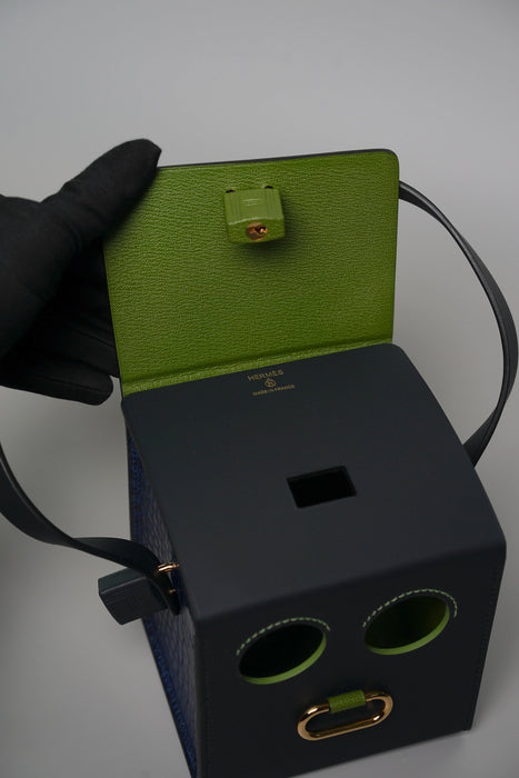 Hermes Robot Cube Minaudière in Bordeaux/Blue Sapphire Alligator Ghw (Brand New)