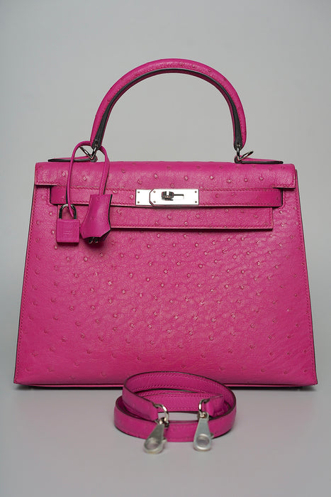 Hermes Kelly 28 in Rose Poupre Ostrich Phw