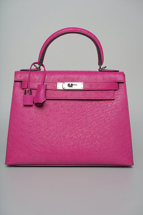 Hermes Kelly 28 in Rose Poupre Ostrich Phw