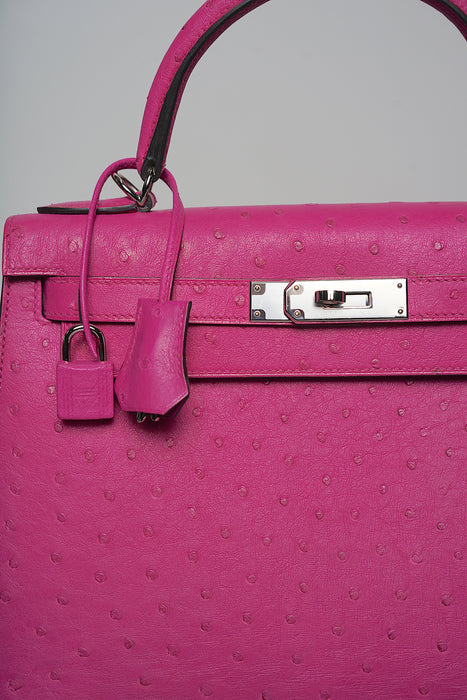 Hermes Kelly 28 in Rose Poupre Ostrich Phw