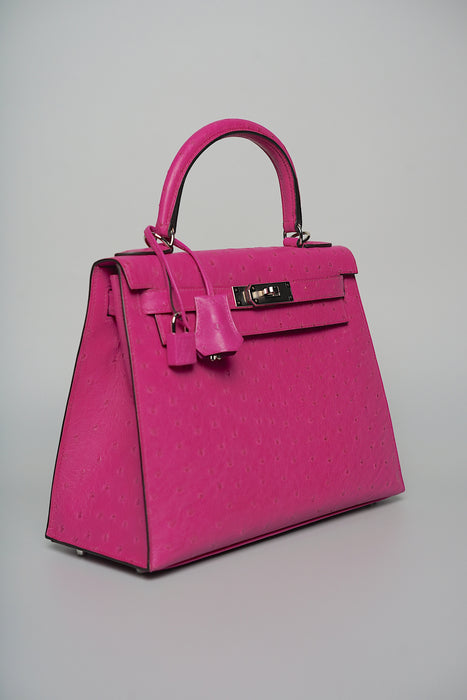 Hermes Kelly 28 in Rose Poupre Ostrich Phw