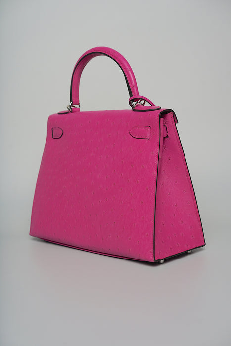 Hermes Kelly 28 in Rose Poupre Ostrich Phw