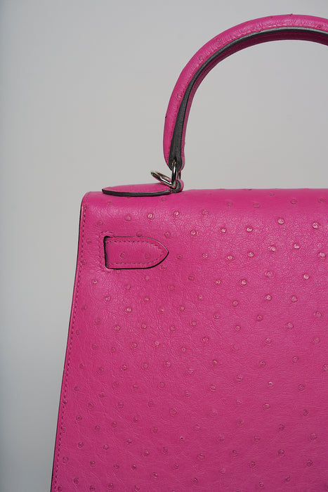 Hermes Kelly 28 in Rose Poupre Ostrich Phw