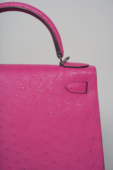 Hermes Kelly 28 in Rose Poupre Ostrich Phw