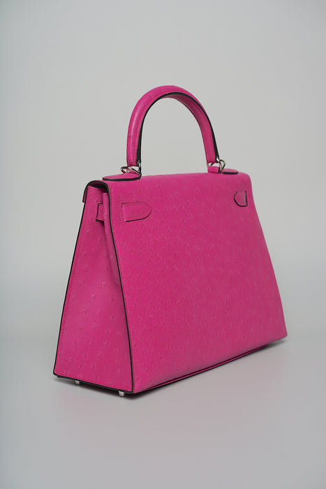 Hermes Kelly 28 in Rose Poupre Ostrich Phw