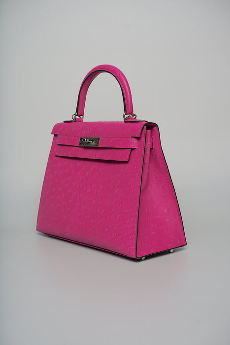 Hermes Kelly 28 in Rose Poupre Ostrich Phw