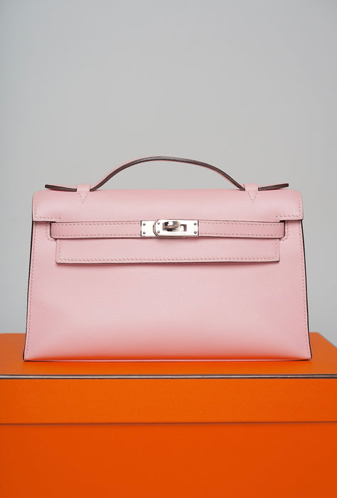 Hermes Kelly Pochette in Rose Sakura Swift Phw