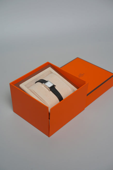 Hermes Heure H Watch, Extra Small Model, 25mm in Noir Epsom Phw (Brand New)