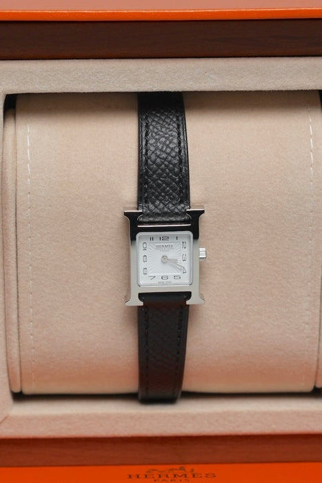 Hermes Heure H Watch, Extra Small Model, 25mm in Noir Epsom Phw (Brand New)