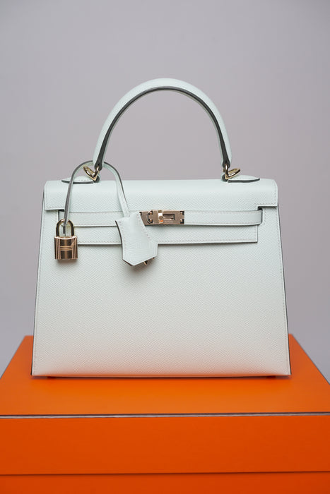 Hermes Kelly 25 in Vert Peppermint Epsom Permabrass (Brand New)