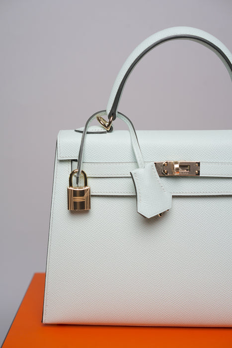 Hermes Kelly 25 in Vert Peppermint Epsom Permabrass (Brand New)