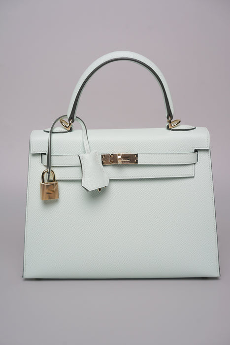 Hermes Kelly 25 in Vert Peppermint Epsom Permabrass (Brand New)