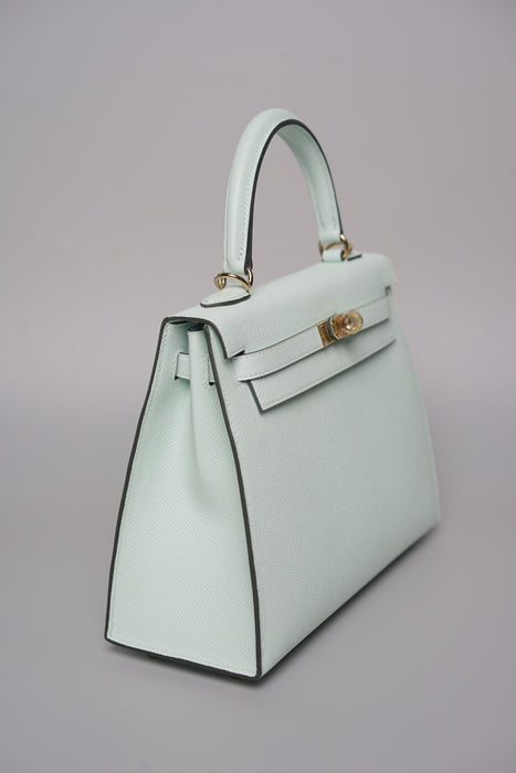 Hermes Kelly 25 in Vert Peppermint Epsom Permabrass (Brand New)